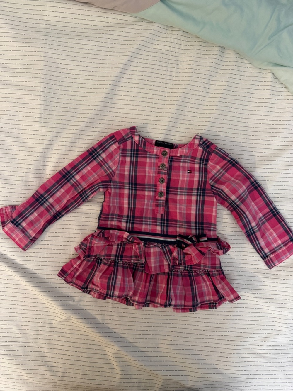 Tommy Hilfiger Pink Plaid Ruffle Button-Front Tunic